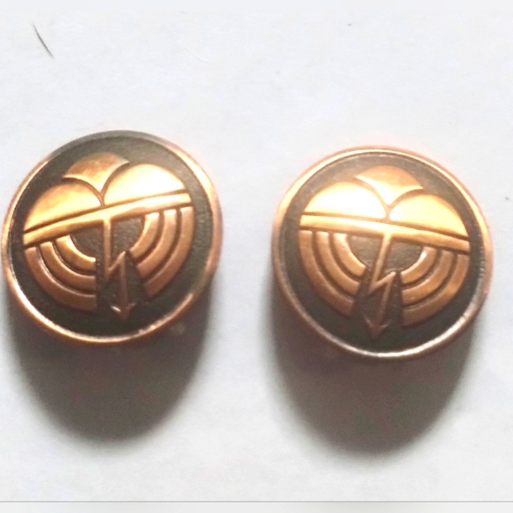 Vtg Solid Copper Storm Lightning Clip Earrings - image 1